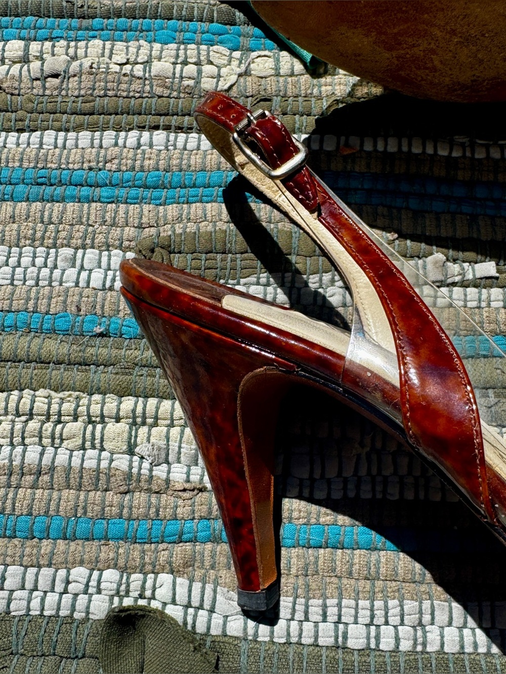 60s Vintage Vinyl + Tortoise Patent Leather Heels Sz 7 - Picture 4 of 8